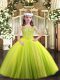 Yellow Green Lace Up Straps Beading Glitz Pageant Dress Tulle Sleeveless