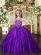 Sleeveless Floor Length Beading Lace Up Little Girls Pageant Dress Wholesale with Purple