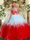 Sleeveless Tulle Floor Length Backless Quinceanera Dress in Multi-color with Beading and Ruffles