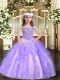 Lavender Tulle Lace Up Straps Sleeveless Floor Length Winning Pageant Gowns Beading and Ruffles