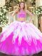 Fabulous High-neck Sleeveless Backless Quinceanera Dress Multi-color Tulle
