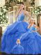 Admirable Straps Sleeveless Quinceanera Gowns Floor Length Beading and Ruffles Blue Tulle
