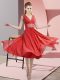 Exceptional Coral Red V-neck Side Zipper Beading Wedding Party Dress Sleeveless