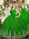 Sleeveless Tulle Floor Length Zipper Sweet 16 Dress in Green with Appliques