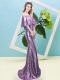 Floor Length Lavender Prom Dress Off The Shoulder Half Sleeves Zipper