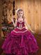 Inexpensive Fuchsia Straps Neckline Embroidery and Ruffles Little Girls Pageant Gowns Sleeveless Lace Up