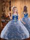 Popular Fabric With Rolling Flowers Straps Sleeveless Lace Up Embroidery and Ruffles Pageant Gowns For Girls in Multi-color