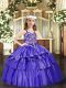 Straps Sleeveless Kids Pageant Dress Floor Length Beading and Ruffled Layers Lavender Organza