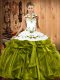 Elegant Halter Top Sleeveless Lace Up Sweet 16 Dress Olive Green Satin and Organza