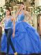 Wonderful Blue Sleeveless Beading and Ruffles Floor Length Sweet 16 Quinceanera Dress