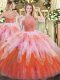 Multi-color Ball Gowns Halter Top Sleeveless Tulle Floor Length Zipper Beading and Ruffles Quinceanera Dress