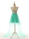 Customized Apple Green Tulle Backless Evening Dress Sleeveless High Low Appliques