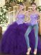 Fantastic Purple Sleeveless Beading and Ruffles Floor Length Ball Gown Prom Dress