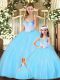 Beauteous Aqua Blue Sleeveless Tulle Lace Up Quinceanera Gown for Military Ball and Sweet 16 and Quinceanera