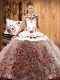 Amazing Multi-color Quince Ball Gowns Military Ball and Sweet 16 and Quinceanera with Embroidery Halter Top Sleeveless Sweep Train Lace Up