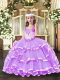 Nice Lilac Lace Up Little Girls Pageant Gowns Beading and Ruffled Layers Sleeveless Floor Length