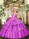 V-neck Sleeveless Organza Girls Pageant Dresses Beading and Ruffled Layers Lace Up