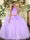 Floor Length Two Pieces Sleeveless Lavender 15 Quinceanera Dress Backless