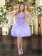 Best Lavender Organza Lace Up Prom Dresses Sleeveless Mini Length Appliques
