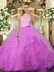Lilac Backless Sweet 16 Dress Ruffles Sleeveless Floor Length