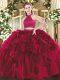 Admirable Floor Length Backless Quince Ball Gowns Fuchsia for Military Ball and Sweet 16 and Quinceanera with Beading and Ruffles