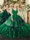 Affordable Floor Length Ball Gowns Sleeveless Dark Green Quince Ball Gowns Backless