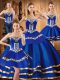 Blue Ball Gowns Embroidery Ball Gown Prom Dress Lace Up Satin and Tulle Sleeveless Floor Length