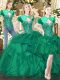 Beading and Ruffles Sweet 16 Dresses Dark Green Lace Up Sleeveless Floor Length