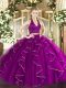 Halter Top Sleeveless Quinceanera Dress Floor Length Ruffles Purple Organza