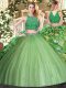 Attractive Olive Green Tulle Zipper Sweet 16 Dresses Sleeveless Floor Length Beading and Ruffles