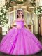 Lilac Ball Gowns Appliques and Ruffles Little Girl Pageant Gowns Lace Up Organza Sleeveless Floor Length