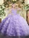 Beautiful Floor Length Lavender Quinceanera Dresses Organza Sleeveless Beading and Ruffled Layers