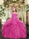New Style Straps Sleeveless Evening Gowns Floor Length Beading Hot Pink Organza