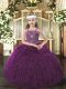 Dark Purple Sleeveless Floor Length Beading and Ruffles Lace Up Pageant Dress for Teens