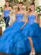 Chic Organza Sweetheart Sleeveless Lace Up Beading and Ruffles Sweet 16 Quinceanera Dress in Blue