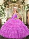 Fashionable Lilac Sleeveless Beading and Ruffled Layers and Pick Ups Floor Length Little Girl Pageant Dress