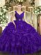 Floor Length Ball Gowns Sleeveless Purple 15th Birthday Dress Backless