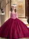 Wine Red V-neck Neckline Beading and Appliques Little Girls Pageant Dress Wholesale Sleeveless Lace Up