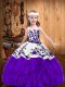 Charming Purple Straps Neckline Embroidery and Ruffles Custom Made Pageant Dress Sleeveless Lace Up