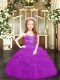 New Style Fuchsia and Purple Sleeveless Beading and Ruffles and Pick Ups Floor Length Pageant Dress