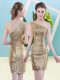 Discount One Shoulder Sleeveless Evening Dress Mini Length Sequins Gold Sequined