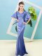 Comfortable Blue Zipper Prom Dresses Sequins Half Sleeves Floor Length