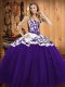 Elegant Floor Length Lace Up Sweet 16 Dress Purple for Military Ball and Sweet 16 and Quinceanera with Embroidery