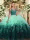 Multi-color Ball Gowns Tulle V-neck Sleeveless Ruffles Floor Length Backless Sweet 16 Dresses