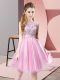 Scoop Sleeveless Evening Dress Knee Length Beading Rose Pink Tulle