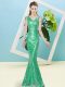 Floor Length Turquoise Sequined Sleeveless Sequins