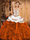 Orange Red Satin and Organza Lace Up Quinceanera Dresses Sleeveless Floor Length Embroidery and Ruffles