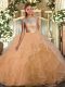 Sleeveless Lace and Ruffles and Sashes ribbons Backless Quinceanera Dress