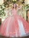 Floor Length Coral Red Quinceanera Gowns Straps Sleeveless Zipper