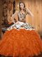Deluxe Embroidery and Ruffles Quince Ball Gowns Orange Red Lace Up Sleeveless Asymmetrical